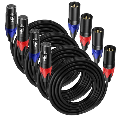 Vista 14 de Paquete de 2 cables XLR macho a hembra de 10 pies de cable de micrófono equilibrado profesional XLR macho a hembra, cable de extensión de micrófono