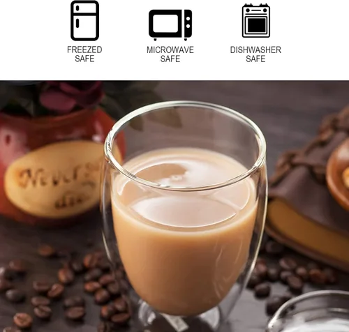 Vista 2 de Taza de café de vidrio de borosilicato de doble pared para café caliente o helado, leche, té (15 onzas)