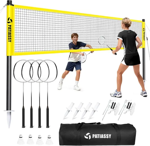 Badminton Set for Backyard, Outdoor Badminton Net with Anti-Sag Design, 4 Professional Badminton Rackets, 4 Shuttlecocks and Carry Bag for Lawn or