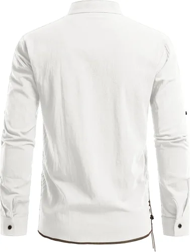 Vista 64 de JEMITOP Men's Pure Cotton Renaissance Lace Up Shirt Verde militar