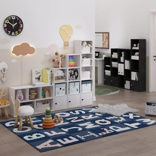 Vista 5 de Furinno LUDER Estantería de Libros, Estantería Moderna de 3 Niveles, Librero con Gabinete de Almacenamiento de 1 Puerta, 9.3 x 12 x 31.5, para Sala