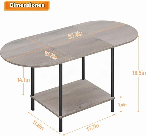 Vista 2 de Shinoske - Mesas de centro para sala de estar, mesa de centro de 2 niveles, mesa central ovalada pequeña de estilo industrial moderno con estante