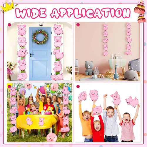 Vista 4 de Jecery Decoración de fiesta de cumpleaños con estampado de cerdo, letreros de puerta con temática de animales de granja, carteles de recortes