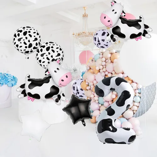 Vista 6 de 7 globos de papel de aluminio de vaca, globos de aluminio Mylar de vaca, 2ª vaca, suministros de fiesta temática de animales de granja, baby shower