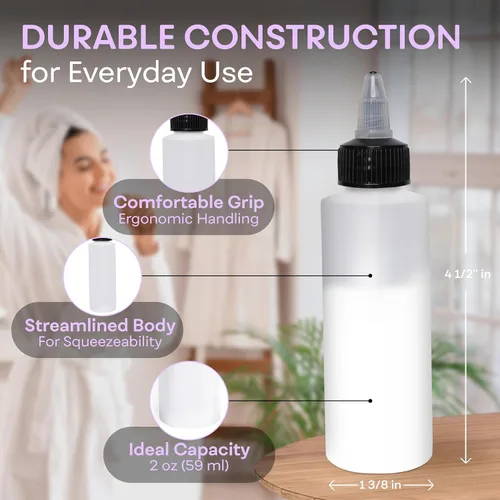 Vista 3 de BRIGHTFROM Botellas aplicadoras con tapa giratoria, botellas de plástico vacías de 2 onzas, recargables, boquilla negra de apertura/cierre