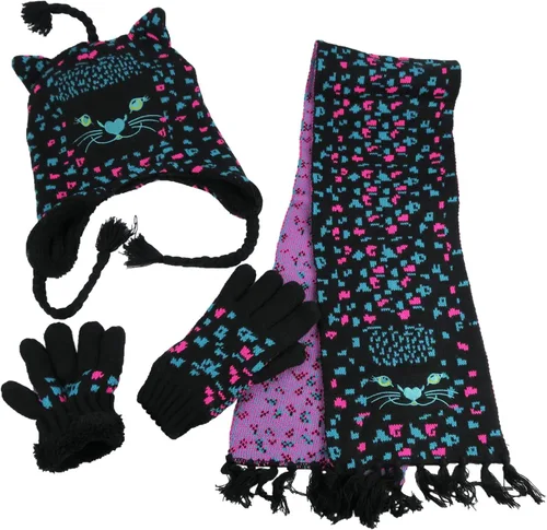 N'Ice Caps, juego de accesorios gorra, bufanda, guante tejidos de sherpa con estampado para chicas.