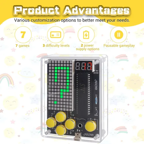 Vista 2 de PEMENOL Kit de proyecto de soldadura de juego 7 en 1, kit de electrónica de consola de juegos retro de mano para aprendizaje STEM, 3 niveles
