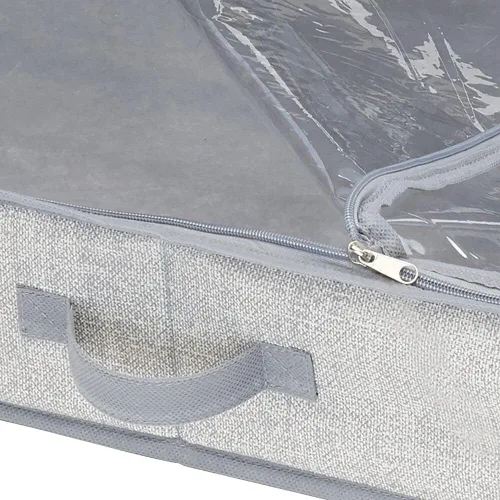 Vista 4 de mDesign Bolsa organizadora de tela suave debajo de la cama para ropa, accesorios, lino, panel superior de fácil visión, tapa con cremallera de 2