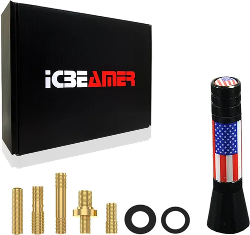 ICBEAMER Antena de bandera de Estados Unidos de tamaño mini de 2 pulgadas | Reemplazo de antena patriótica automotriz | Ajuste universal para