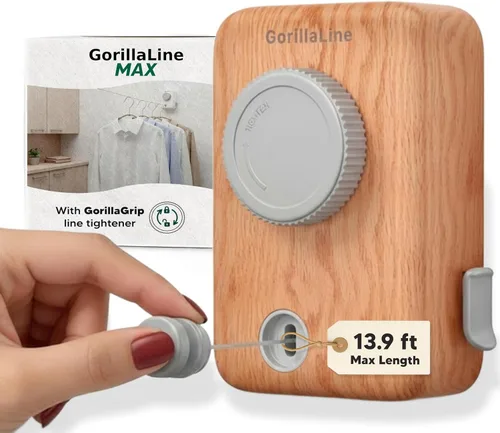 Vista 11 de GorillaLine - Tendedero retráctil para interiores y exteriores - Línea de lavandería de secado de ropa resistente - Tendedero montado en la pared