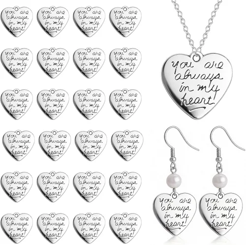 AUEAR, Dije de aleación con texto en inglés «You are Always in My Heart» para manualidades, pulsera, collar, joyería, accesorios, plata