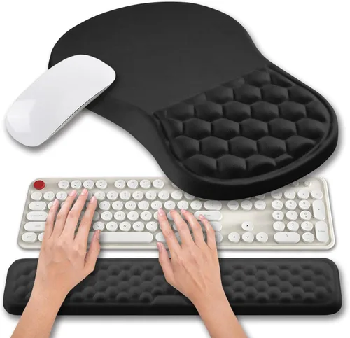 Vista 10 de Hokafenle Juego de alfombrilla de mouse ergonómica 2 en 1 con soporte para muñeca y reposamuñecas para teclado de computadora, con diseño de gel