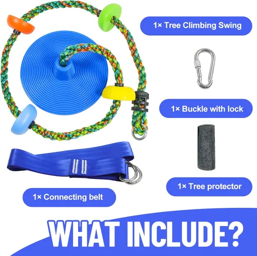 Vista 2 de Columpio de árbol para niños, cuerda de escalada con plataformas, juego de asiento de columpio de disco, accesorios para patio de juegos al aire