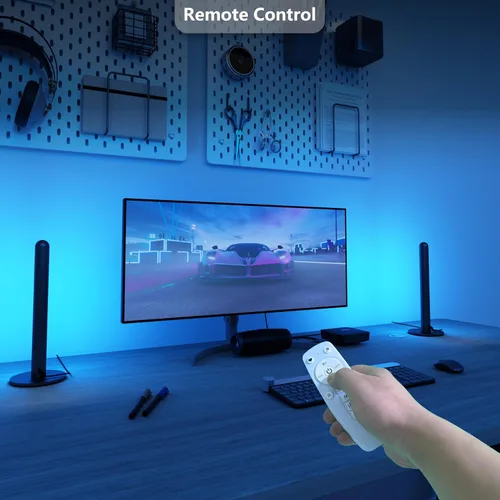 Vista 5 de LAMPAOUS Barras de luz LED inteligentes, funcionan con Alexa y Google Assistant, retroiluminación RGBCW WiFi TV con modos de escena y música