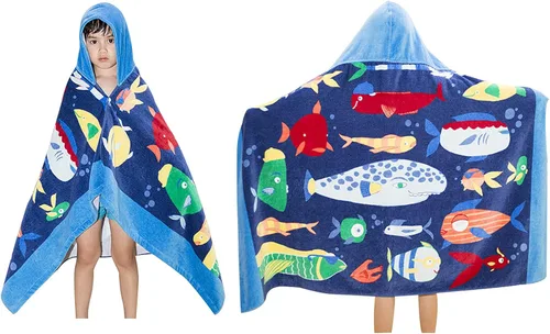 BANGSAUR - Toallas de baño de playa con capucha para niños, 100% algodón, 50"x30", bata de baño envolvente, toalla de cobertura para niños de 3 a 12