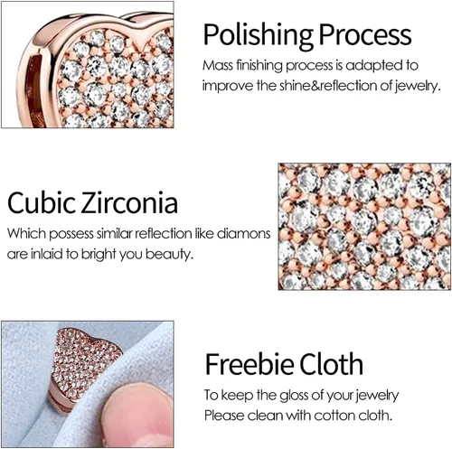 Vista 5 de KUNSIR Abalorio de plata de ley 925 con clip para reflejos, pulsera de malla, se adapta a pulseras planas, regalo para mujeres (forma de corazón)