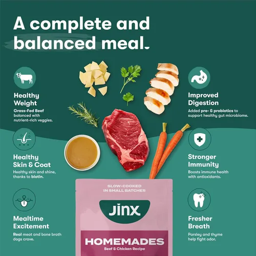 Vista 3 de Jinx Comida Húmeda para Perros Sin Granos de Res y Pollo, Comida o Mezcla en Complementos para Comida Seca, Hecha con Pollo Real, Caldo de Hueso