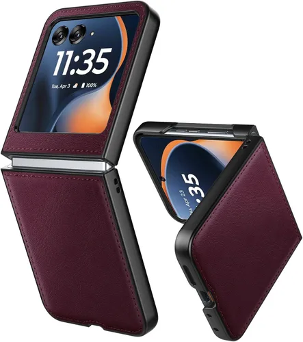 Vista 13 de Cresee Funda para Motorola Razr 2023 - Funda trasera de PU de cuero vegano y parachoques de PC duro para Moto Razr 2023 - Negro