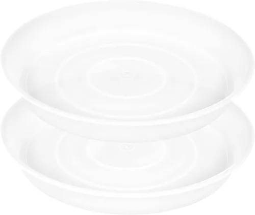 Vista 20 de Paquete 2 platos 14 pulgadas para plantas, resistentes, bandejas redondas de plástico para macetas, para agua, interiores, bandeja de goteo