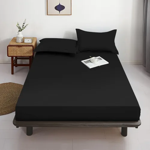 Vista 5 de Sábana ajustable Lirex, tamaño individual XL 100% algodón 300 hilos, transpirable y suave, color negro, 100x190cm