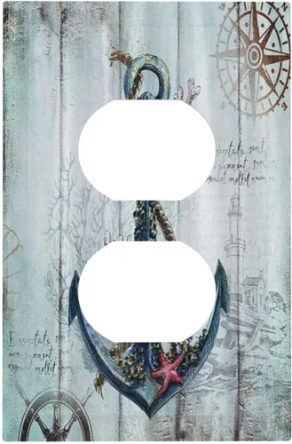 Cubiertas de Tomacorrientes con Estampado de Ancla Náutica Vintage de Madera Azul Rosa, Placa de Pared, Cubierta de Interruptor de Luz Dúplex de 1