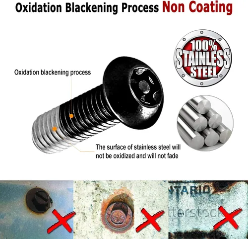 Vista 2 de Minda - Tornillos antirrobo negros para placa de matrícula, acero inoxidable inoxidable para placa de automóvil, tornillos M6 (1/4 de pulgada) a