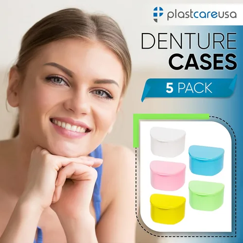Vista 2 de Paquete de 5 cajas de dentaduras postizas, caja dental para dientes artificiales, protector bucal, protector nocturno, protectores de encías