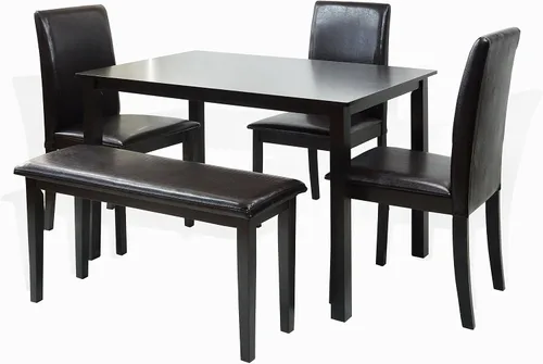 Vista 6 de Banco de madera maciza manchado de comedor asiento acolchado acabado negro espresso