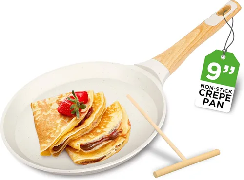 Vista 8 de NutriChef - Sartén para crepes de 24 cm (9.45 pulgadas) antiadherente con esparcidora de madera, sartén Dosa de mármol recubierto duradero, mango