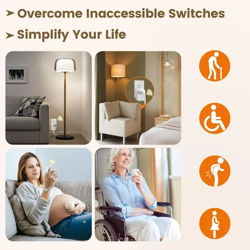 Vista 7 de SURAIELEC Interruptor de Luz Inalámbrico Control Remoto de Tomacorriente, Sin Necesidad de Cableado, Alcance RF de 100 pies, Preprogramado, Kit