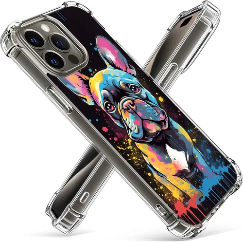 Vista 7 de Funda de Bulldog Francés para iPhone 15 Max, policarbonato duro + TPU Bumper Funda protectora transparente compatible con iPhone 15 MAX 6.7 pulgadas
