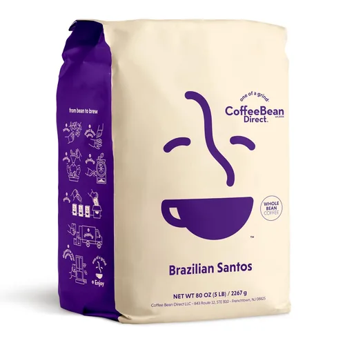 Vista 17 de Coffee Bean Direct Brazilian Santos, café en grano entero, arábica, tostado ligero, bolsa de 1 libra (paquete de 1)