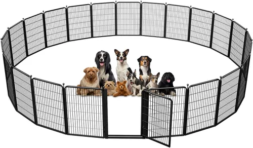 Vista 10 de Corralito para perros al aire libre, 40 pulgadas, 48 paneles, valla para perros con puerta extra ancha, corral para mascotas sin tropiezos, corral