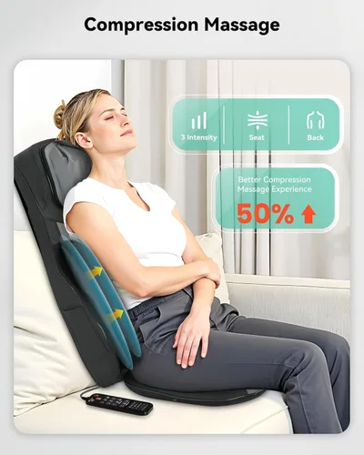 Vista 3 de Snailax Shiatsu - Masajeador de cuello y espalda con calor, almohadilla de silla de masaje con compresión, masajeador de cuello ajustable en altura