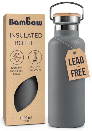 Vista 27 de Bambaw Botella de agua de acero inoxidable de 12 onzas, azul Egeo, 350 ml, de doble pared aislada, a prueba de fugas, apta para lavavajillas, sin BPA