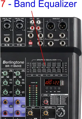 Vista 4 de Consola de Mezclador de Audio Profesional Bluetooth de 8 Canales para DJ, Grabación USB MP3, 6 Entradas XLR para Micrófono, 7 Bandas EQ, 48V Phantom