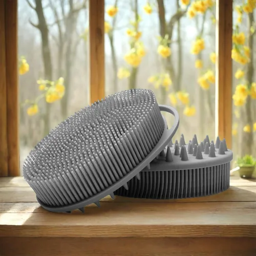 Vista 7 de RamPula Exfoliante corporal de silicona, esponja de silicona, cepillo corporal exfoliante de secado rápido para cepillado húmedo o seco, más Negro