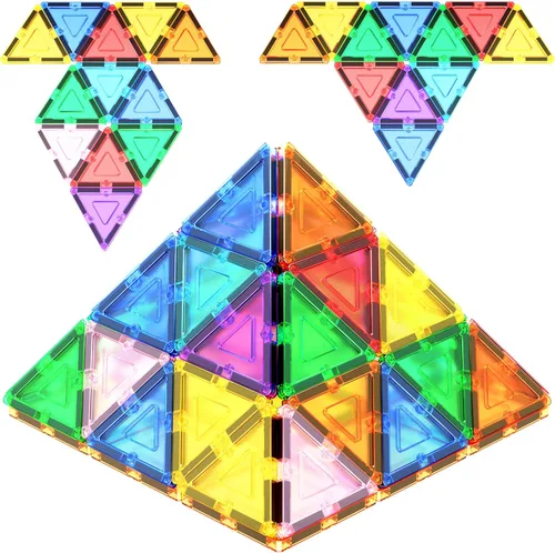 Vista 10 de PicassoTiles Bloque de construcción magnético de 4 piezas de azulejos magnéticos de forma cuadrada grande juguete de construcción STEM kit