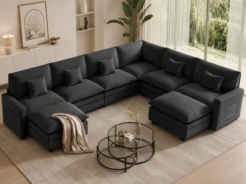 Vista 61 de Sofá seccional modular de 107", sofá de nube en forma de L con otomana Beige