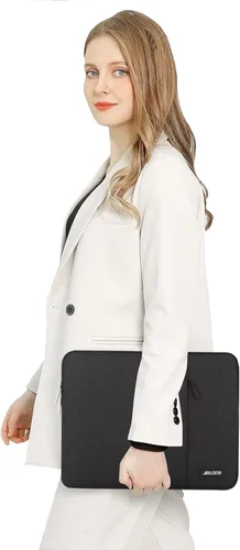 Vista 6 de MOSISO Funda vertical de poliéster con bolsillo para laptop de 17 a 17.3 pulgadas, para computadora Dell, HP, Lenovo, Asus, Acer y Alienware, negro