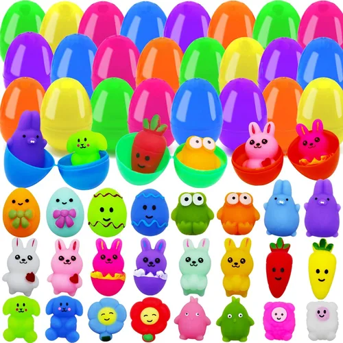 24 huevos de Pascua con Mochi Squishy Juguetes para niños Caza de huevos de Pascua, lindos juguetes de Pascua para rellenar cestas de Pascua,