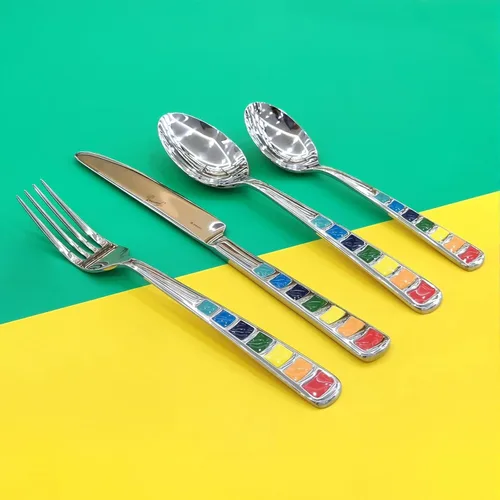 Juego de cubiertos coloridos únicos para 4, cubiertos de acero inoxidable moderno, juego de utensilios de vajilla cuchillos, tenedores, cucharas,