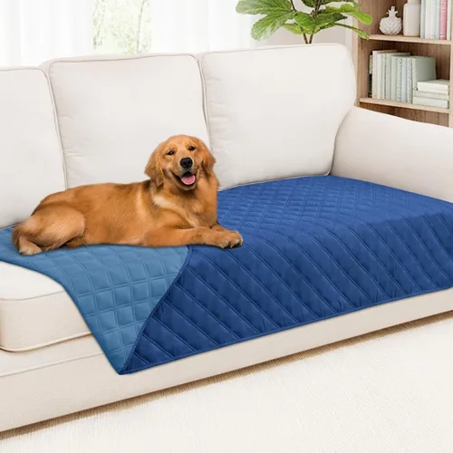 Vista 46 de Smiry Funda impermeable para cama de mascota, suave y lavable, para muebles, cama, sofá, reversible, a cuadros (30 x 53 pulgadas, color beige/beige)