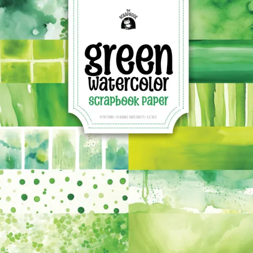 Green Watercolor Scrapbook Paper 8.5" x 8.5", 24 Double sided Sheets Scrapbook Paper for Junk Journals, Scrapbooking, Decoupage, Collage and Many