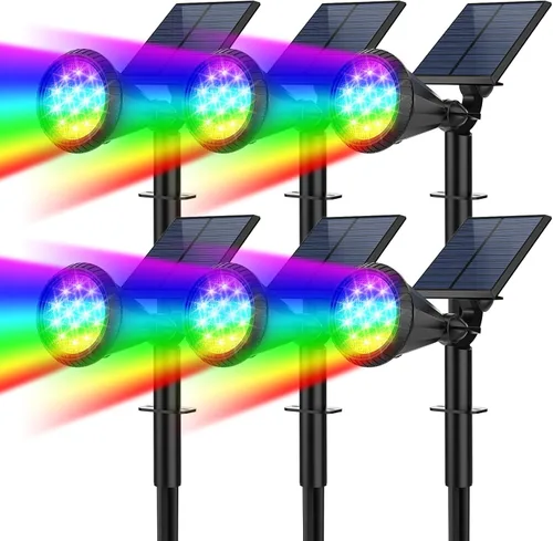Vista 17 de Focos solares para exteriores, cambio de color, 7 modos/14 luces LED solares para exteriores, impermeables, RGB multicolor, luces solares