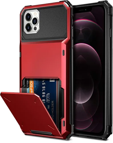 Vista 7 de Vofolen Compatible con iPhone 12 Pro Max Funda 5G Cartera 4-ranura para tarjetas de crédito titular de tarjeta de crédito Flip Bolsillo oculto