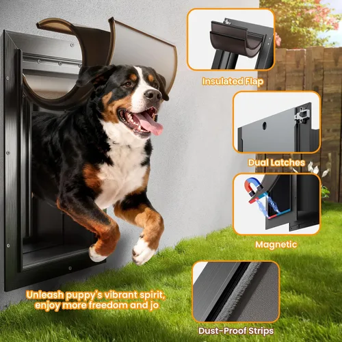 Vista 3 de Puerta para perro XL para pared, puerta de perro extra grande totalmente de aluminio, puerta de servicio pesado para mascotas, fácil de instalar, 2