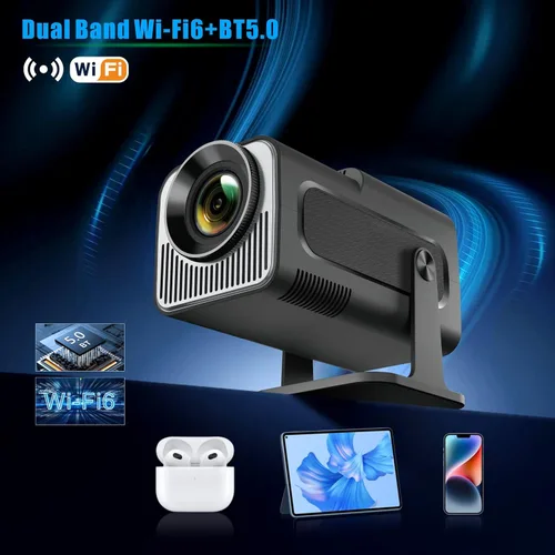 Vista 6 de Proyector portátil, mini proyector HY320 con WiFi y Bluetooth, compatible con 4K 1080P con doble banda WIFI6 BT5.0 Android 11, proyector de TV