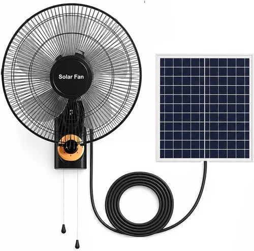 Ventilador oscilante solar montado en la pared de 16 pulgadas, ventiladores de refrigeración de alta velocidad de 5 aspas con 3 velocidades para