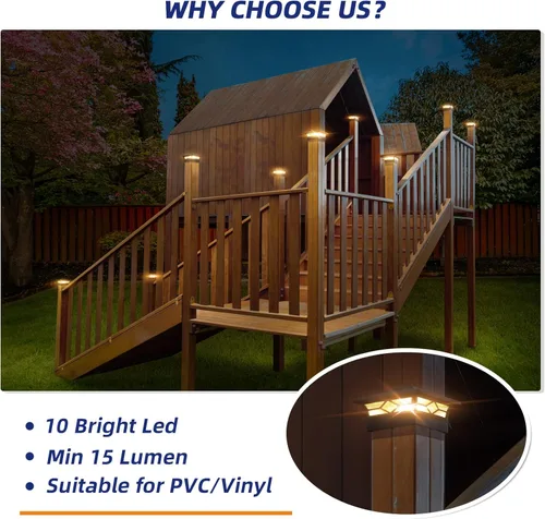 Vista 3 de APONUO - Luces solares para punta de poste, 4x4 de plástico negro impermeables para exteriores, LEDs blanco cálido/blanco frío, decoración